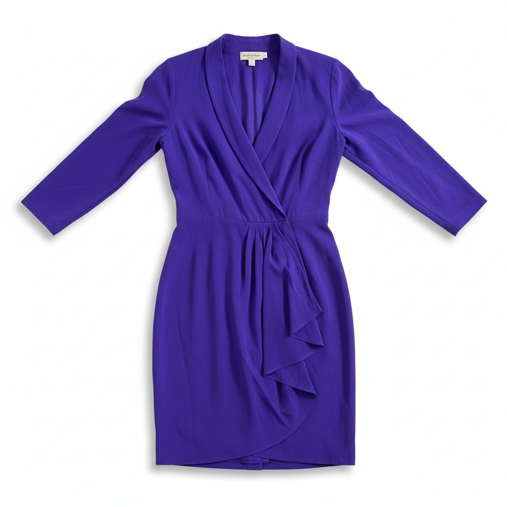 Dana Buchman Royal Purple  Wrap Front Ruffle Sheath Dress.‎ Women's Size 8